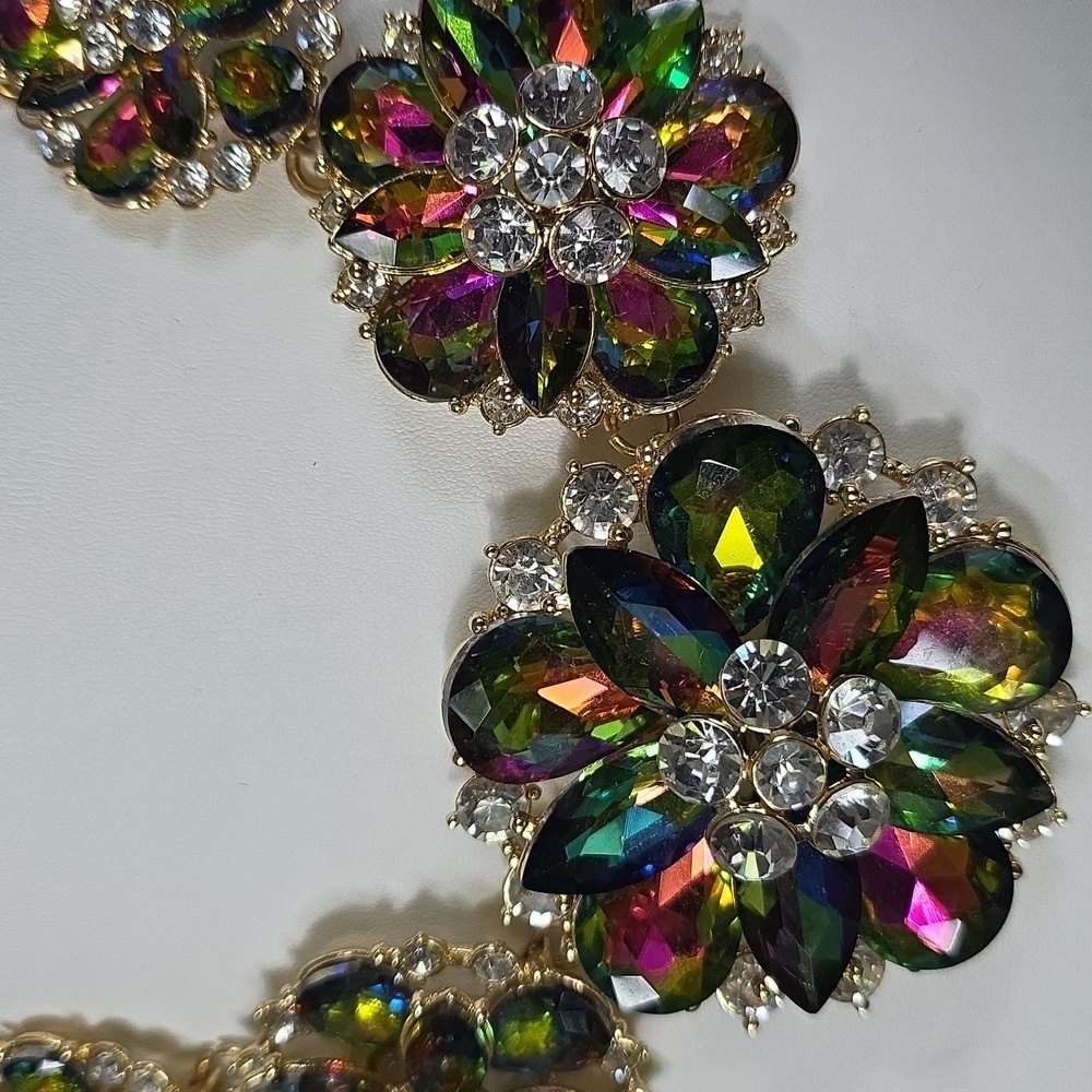 Multicolor Floral Crystal Statement Necklace - image 5